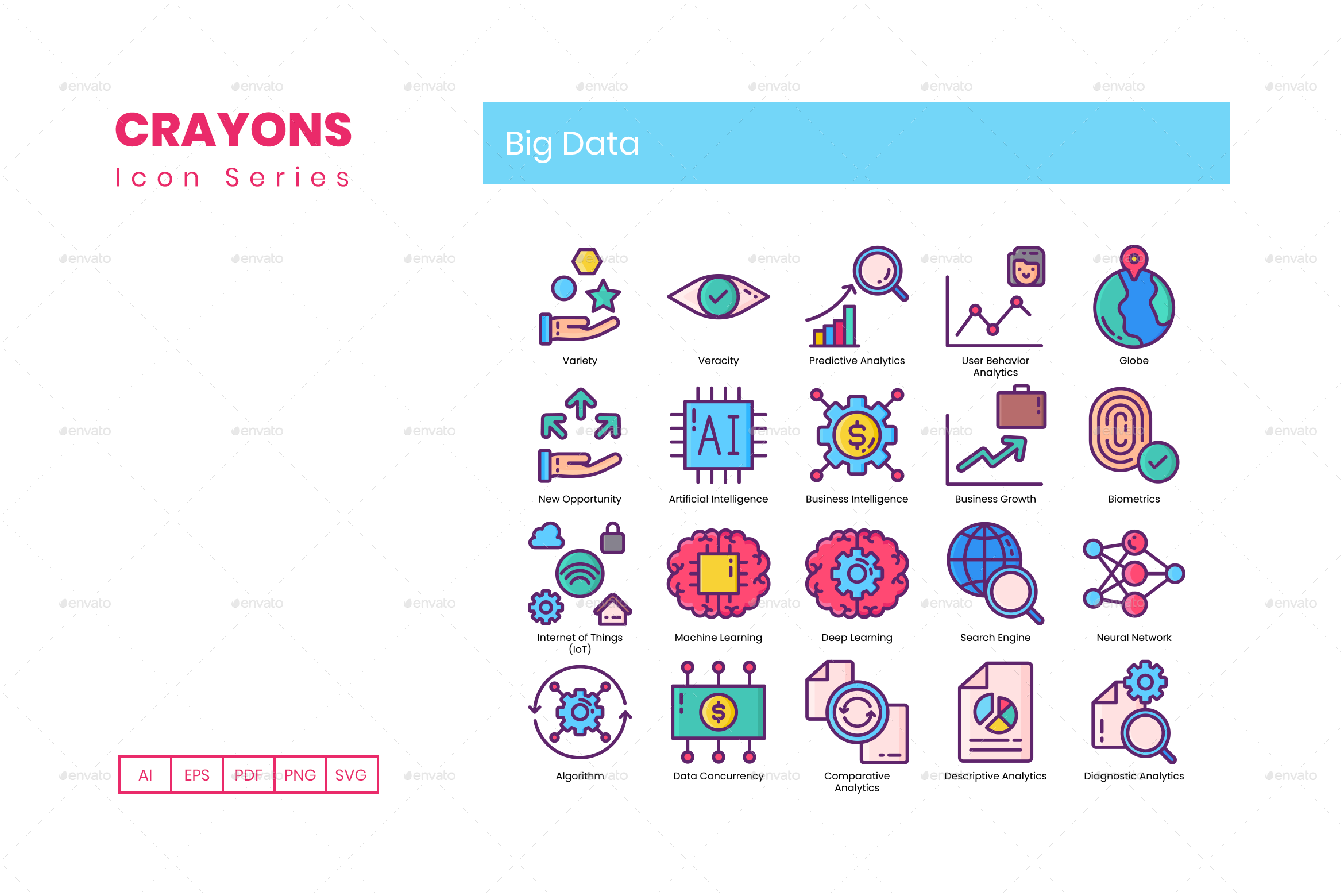 75 Big Data Icons Crayons Series by Krafted GraphicRiver